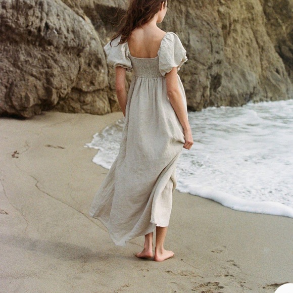 A.REN Candace 100% Linen Off White Maxi Dress - Picture 2 of 14